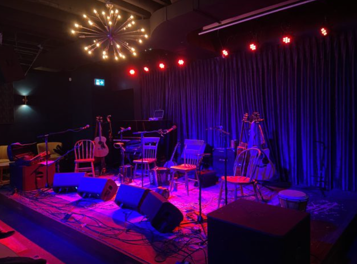Folk and roots band performing live on a small stage